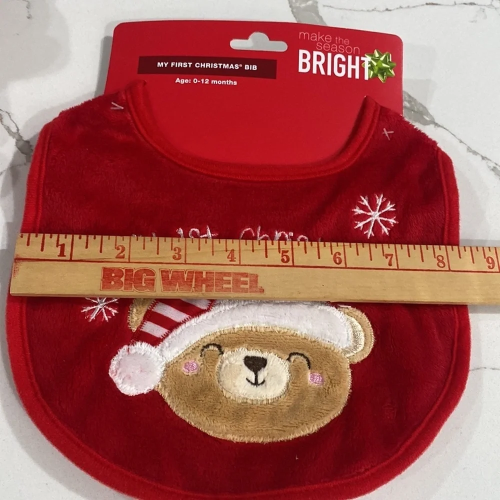 NWT Infants Baby's First Christmas Bib‎ & Booties Set Red